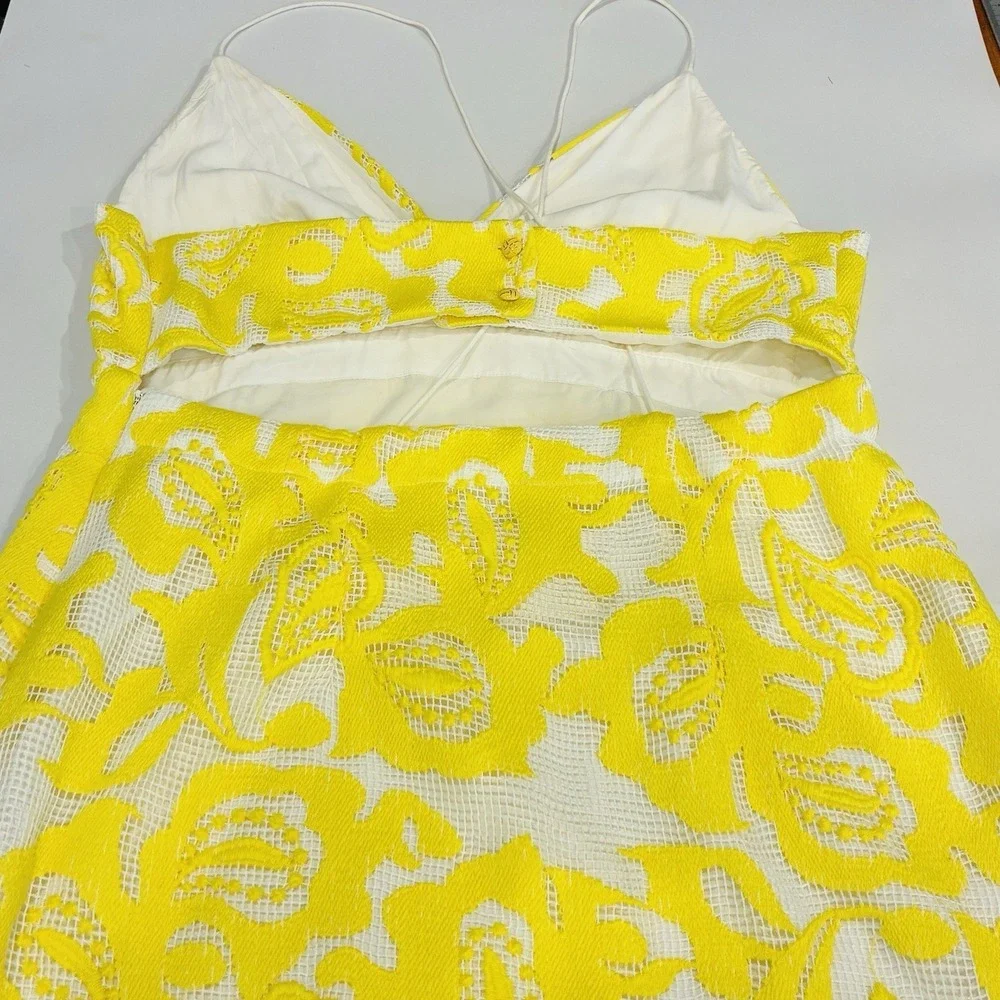 Maeve Anthropologie Lace Babydoll Strappy Backless Mini Dress Size 10 Yellow - Picture 9 of 16